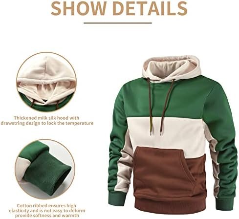 Men's Pullover Hoodie Sweatshrits Drawstring Hooded Color Block Hoody for Men with Kangaroo Pocket