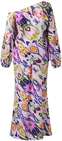 Ladies Loose Printed Long Sleeve Off Shoulder Top Half Body Fishtail Dress Set Womens Plus Bathing Dress