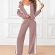 Women's Autumn and Winter 2 Piece Suit Color Block Sportswear Zipper Sweatshirt Wide Leg Sportswear