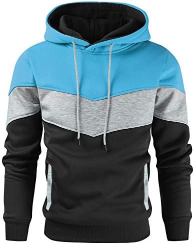 Men's Novelty Color Block Pullover Hoodie Long Sleeve Casual Sweatshirt with Pocket