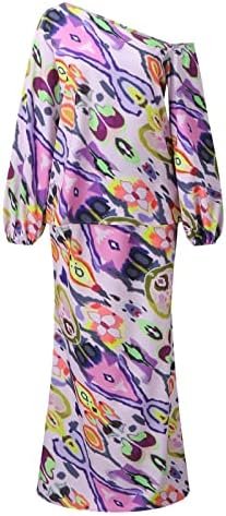 Ladies Loose Printed Long Sleeve Off Shoulder Top Half Body Fishtail Dress Set Womens Plus Bathing Dress