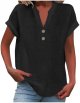 Women's Short Sleeve Tops Linen Shirts for Women Summer Casual V Neck Button Down Tops Trendy Comfy Blouses