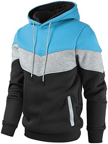 Men's Novelty Color Block Pullover Hoodie Long Sleeve Casual Sweatshirt with Pocket