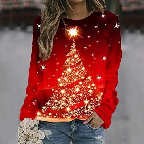 Plus Size Women Long Sleeve Christmas Printed O-Neck Tops Tee T-Shirt Blouse X Large Womens T Shirts