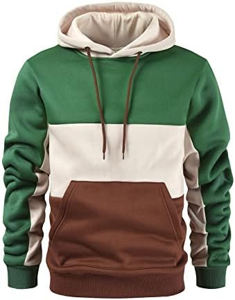 Men's Pullover Hoodie Sweatshrits Drawstring Hooded Color Block Hoody for Men with Kangaroo Pocket