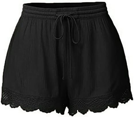 Shorts for Women Casual Elastic Waist Drawstring Yoga Shorts Comfy Stretch Lace Trim High Waist Spandex Shorts