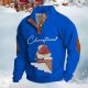 Men's Casual Print Pullover Long Sleeve Stand Zipper Loose Sweatshirt Hoodie Athletic