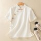 Women's Retro Summer New Cotton and Linen Slanted Button Up Shirt Mesh