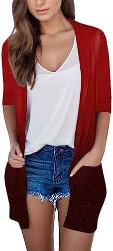 Womens Lightweight Open Front Cardigans Summer Fall Outwear Tops Thin Cover Ups Three Quarter Sleeve Women Wool