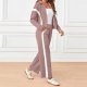 Women's Autumn and Winter 2 Piece Suit Color Block Sportswear Zipper Sweatshirt Wide Leg Sportswear