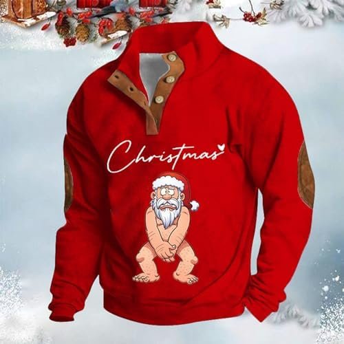 Autumn And Winter Men's New Christmas Digital Printed Long Sleeve Stand Half Zip Plus Hoodie Big And Tall