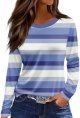 Long Sleeve Button Down Women V Neck Tees for Women Fashion Casual Basic Tee Striped Print Loose Soft Regular Top