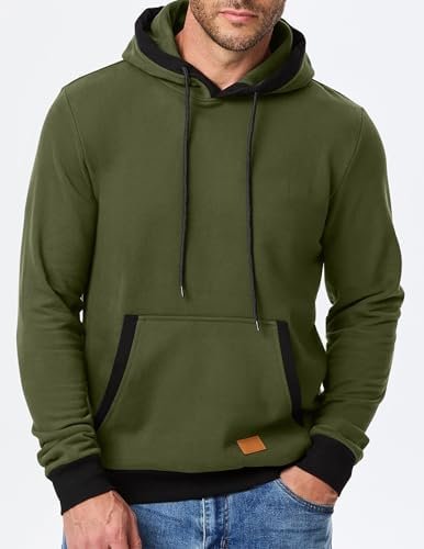 Men's Cotton Casual Hoodies Sweatshirts Fashion Long Sleeve Drawstring Pullover Hoodie with Pockets