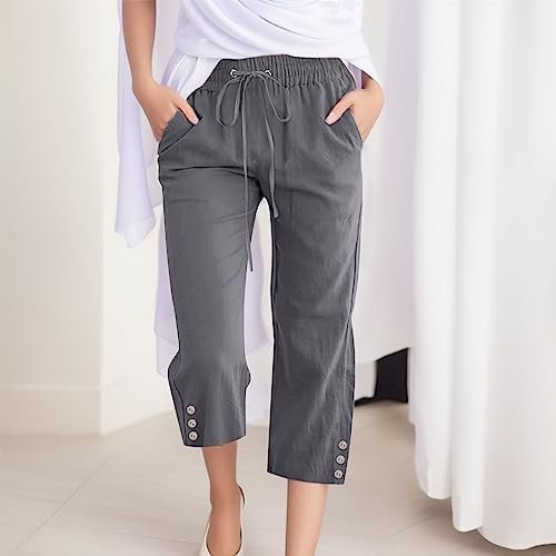 Fashion Versatile Solid Color 7 Point Pants for Women Summer Casual Elastic Cropped Pants Comfy Soft Large Size Pants