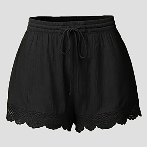 Shorts for Women Casual Elastic Waist Drawstring Yoga Shorts Comfy Stretch Lace Trim High Waist Spandex Shorts