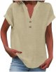 Womens Shirts Short Sleeve Womens Button Down Linen Shirt V Neck Shirts Comfy Tops Summer Casual Dressy Tunic Top