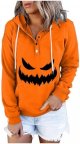 Women's Hooded Halloween 3D Printed Long Sleeved Button Up Hoodie Loose Casual Coat Ladies Sweatshirts plus